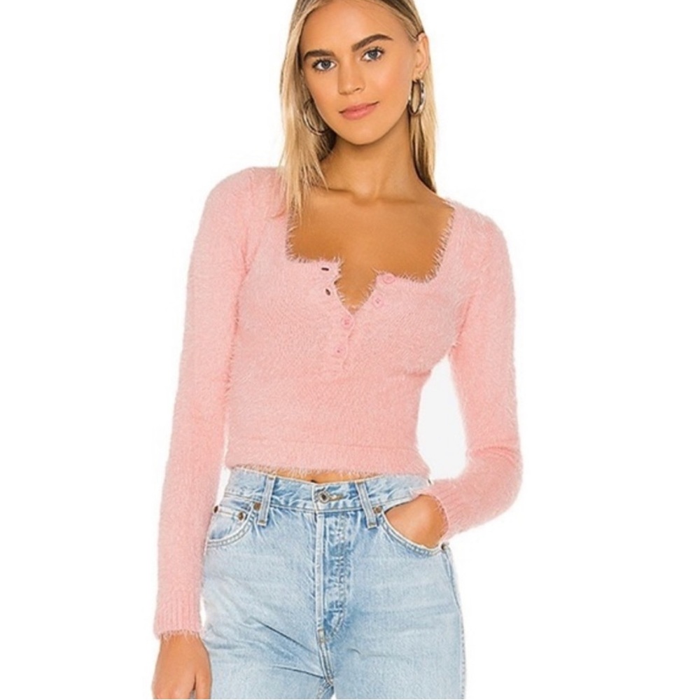 More to Come pink fuzzy sweater